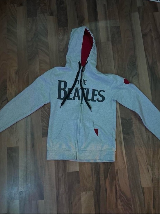 The Beatles Other - The Beatles unisex slim adult fit Gray Zip-Up Hoodie with Red Lining